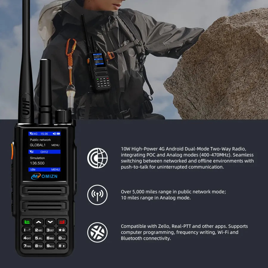 Walkie Talkie OMIZN X8 de modo dual 4G UHF Android de alcance ilimitado Zello Real-PTT GPS