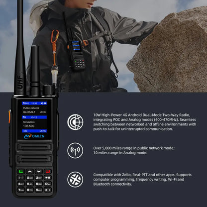 Walkie Talkie OMIZN X8 de modo dual 4G UHF Android de alcance ilimitado Zello Real-PTT GPS