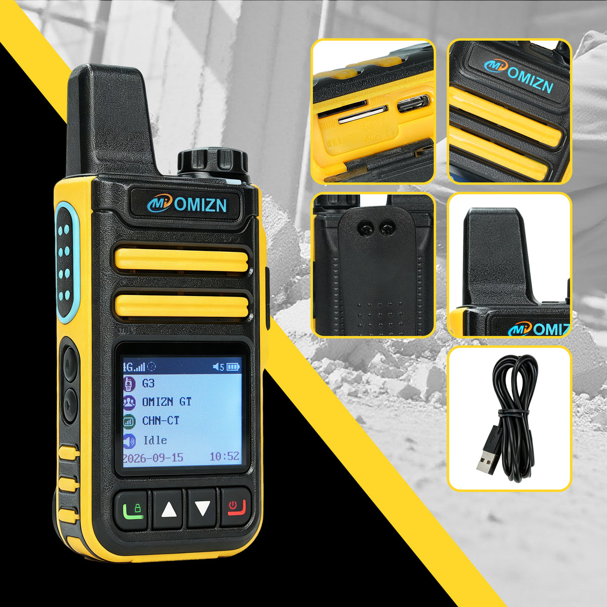 Walkie-talkie OMIZN G3 4G LTE Dual SIM, alcance ilimitado, servicio gratuito de por vida, IP65, cifrado AES256, reducción de ruido.