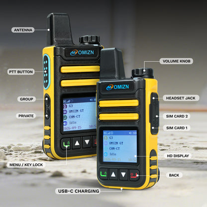 Walkie-talkie OMIZN G3 4G LTE Dual SIM, alcance ilimitado, servicio gratuito de por vida, IP65, cifrado AES256, reducción de ruido.