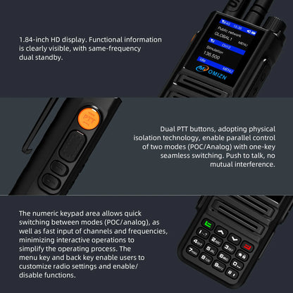 Walkie Talkie OMIZN X8 de modo dual 4G UHF Android de alcance ilimitado Zello Real-PTT GPS