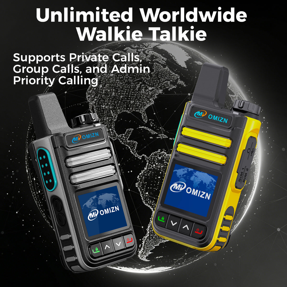 Walkie-talkie OMIZN G3 4G LTE Dual SIM, alcance ilimitado, servicio gratuito de por vida, IP65, cifrado AES256, reducción de ruido.