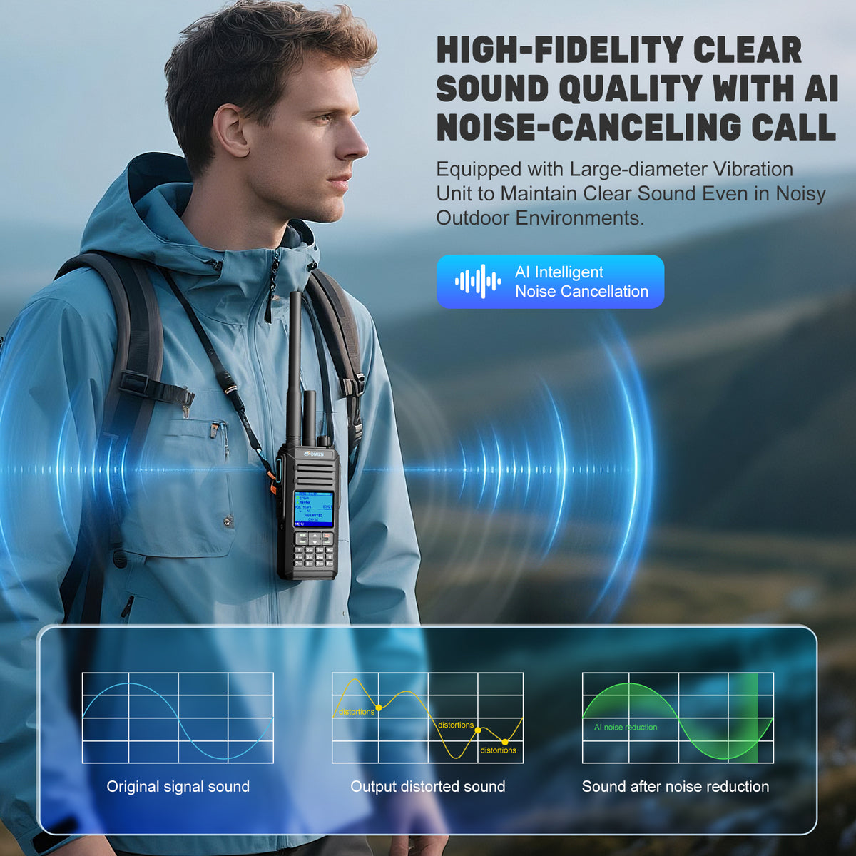 OMIZN X4 Intercomunicador de red pública + analógico de modo dual. Comunicación a distancia nacional, resistente al agua y a los impactos con certificación IP67. Sonido alto y claro.