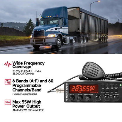 Radio CB OMIZN 5558 SSB 10 metros multimodo PA/CW/AM/FM/USB/LSB, 55W de potencia máxima, 360 canales, canal instantáneo 9, NB/ANL, calibración SWR, ASC, TB, RF-Gain, autoescaneo, compatible con programación