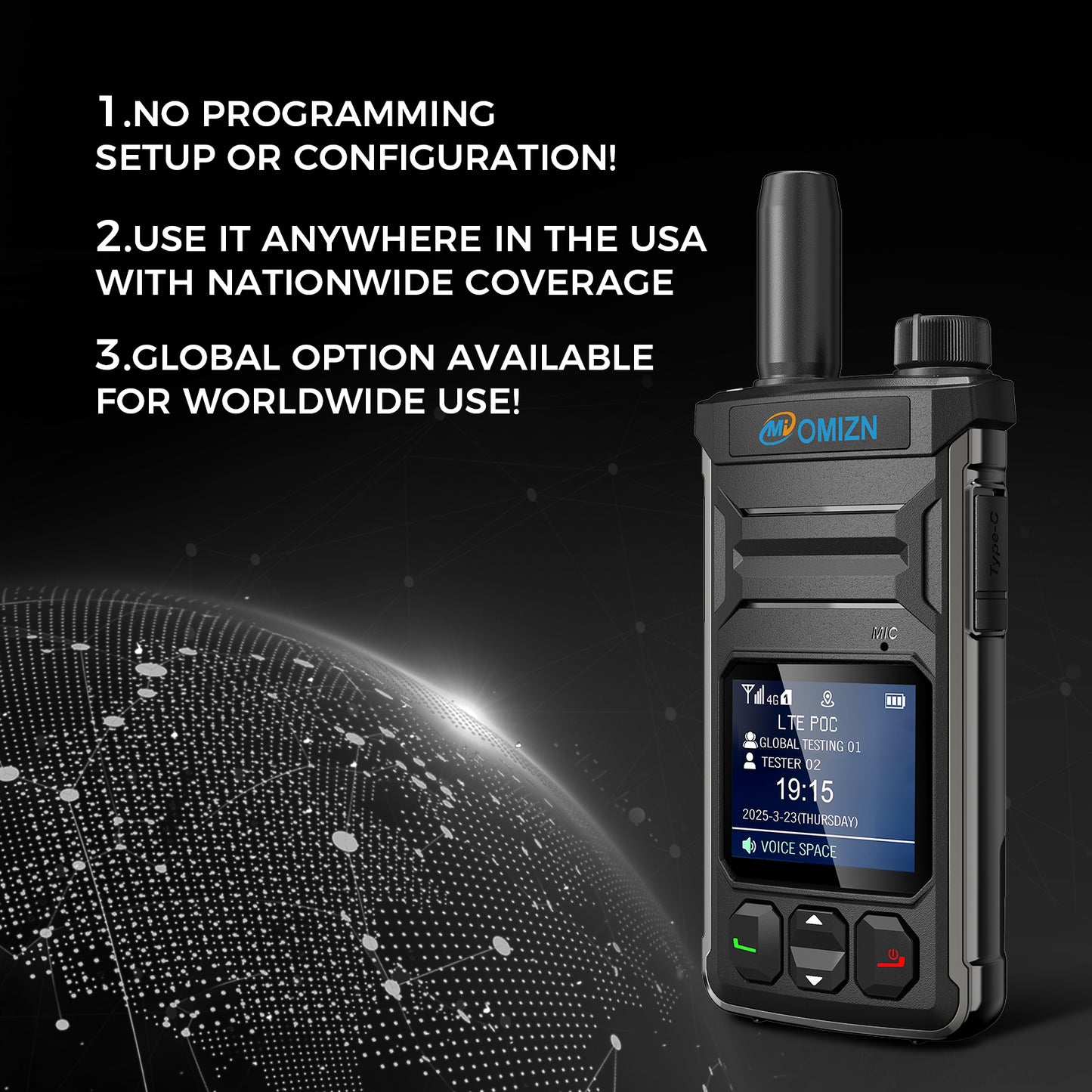 Walkie-talkie OMIZN T6 4G PoC con tarjeta SIM; alcance ilimitado y cobertura celular en todo el mundo.