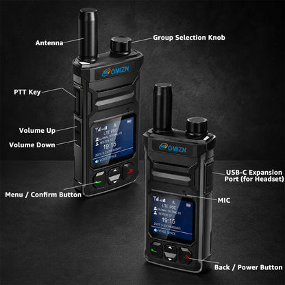 Walkie-talkie OMIZN T6 4G PoC con tarjeta SIM; alcance ilimitado y cobertura celular en todo el mundo.