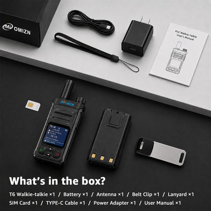 Walkie-talkie OMIZN T6 4G PoC con tarjeta SIM; alcance ilimitado y cobertura celular en todo el mundo.