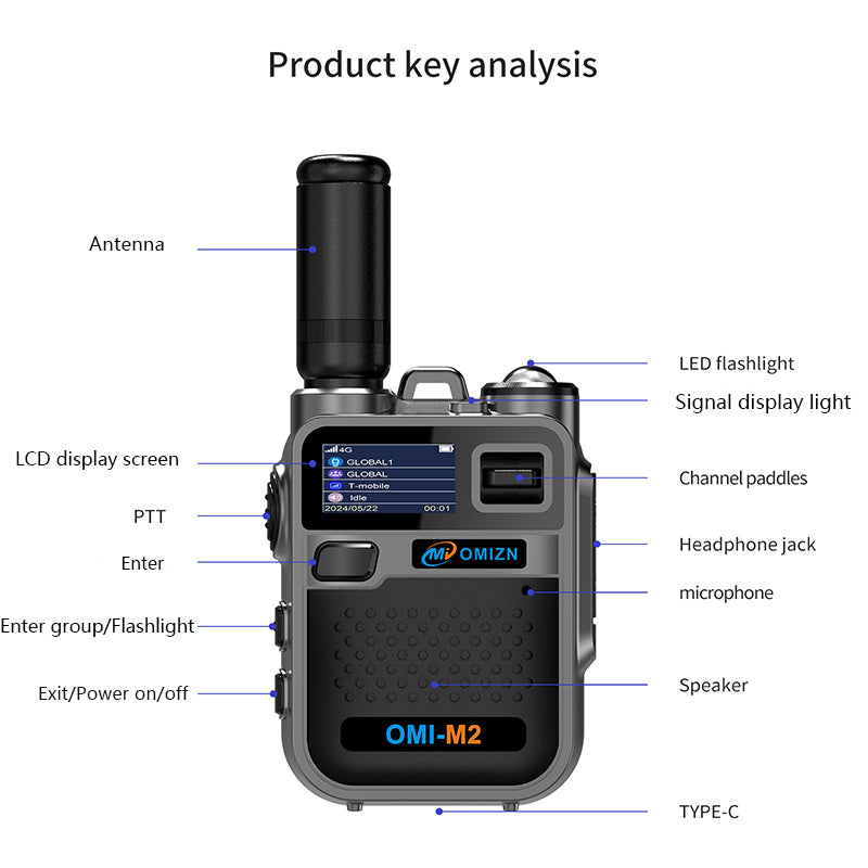 OMIZN M2 Long Range Walkie Talkie,Portable 2 Way Radio with Flashlight,Encrypted with AES256,Lightweight Walky Talky with Type C Charging,for Construction Site Hotel Security,2 Pack